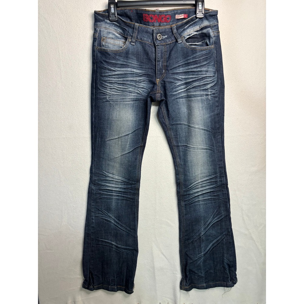 Bongo Fabulous Flare Jeans Womens 7 Dark Wash Whiskered Low Rise Y2K Denim